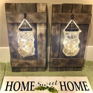 Hand made mason jar sconces! Lights are included!  17x10.